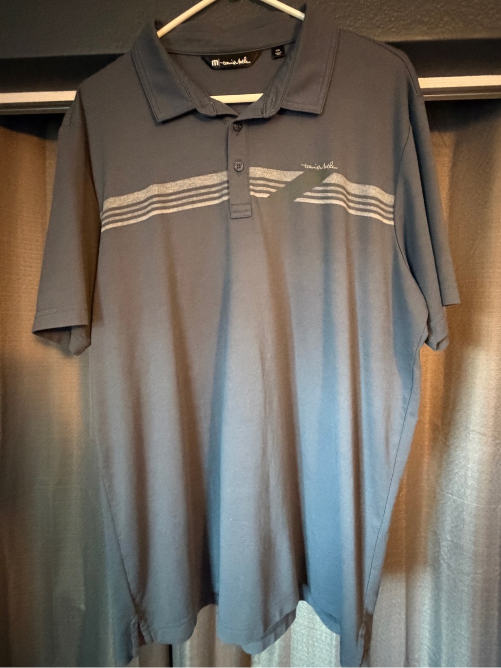 Travis Mathew Men’s Slate Blue Polo with Stripe Detail